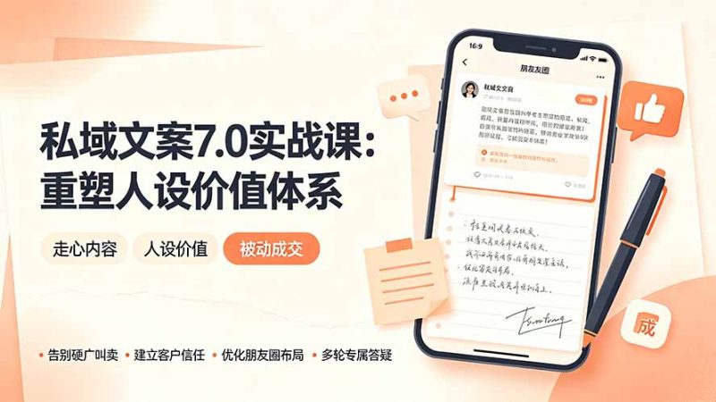 私域文案实战课7.0:重塑人设价值体系|-告别硬广推销×走心内容×自我价值塑造,实现被动成交-创业资源网 | 精品设计与工具分享平台
