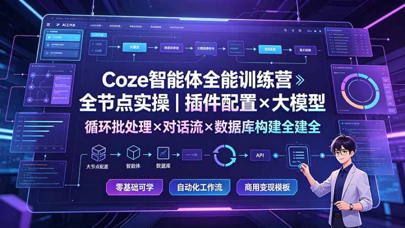Coze智能体全能训练营：全节点实操｜插件配置×大模型×循环批处理×对话流×数据库构建全教学-创业资源网 | 精品设计与工具分享平台