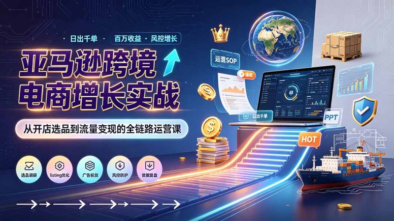 亚马逊0-1孵化特训营8期:从注册风控到稳定日出千单实战,规避审核封店风险,标准化执行流程落地-创业资源网 | 精品设计与工具分享平台