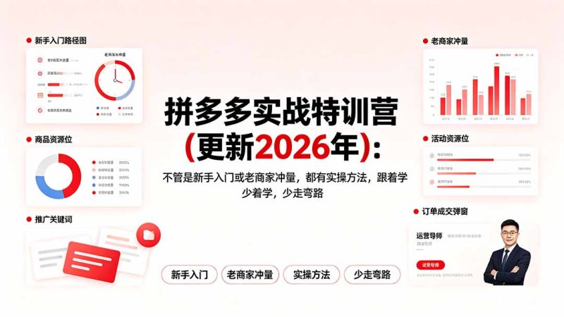 拼多多实战特训营(更新2026年):不管是新手入门或老商家冲量,都有实操方法,跟着学,少走弯路-创业资源网 | 精品设计与工具分享平台