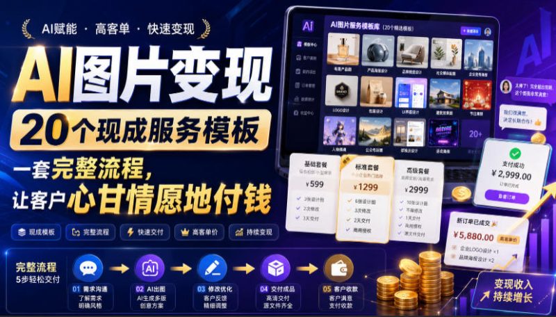 AI图片变现,20个现成服务模板,一套完整流程,让客户心甘情愿地付钱【原创双语字幕】-创业资源网 | 精品设计与工具分享平台
