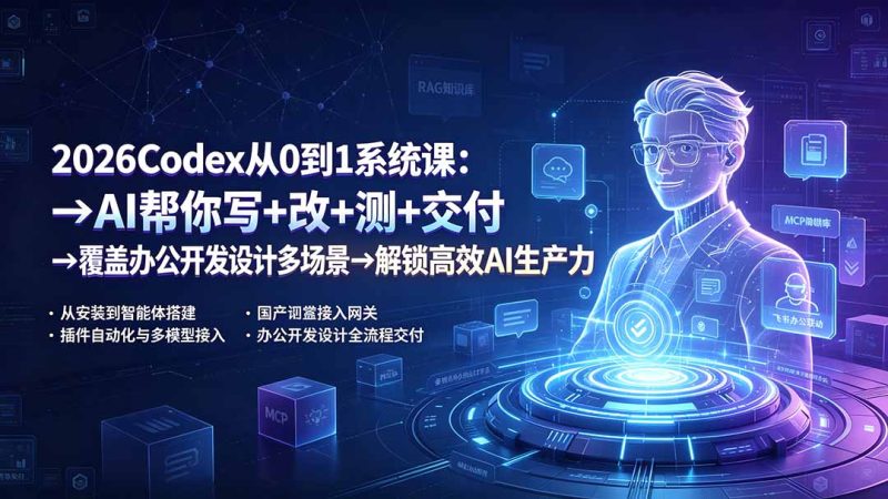 2026Codex从0到1系统课：→AI帮你写+改+测+交付→覆盖办公开发设计多场景→解锁高效AI生产力-创业资源网 | 精品设计与工具分享平台