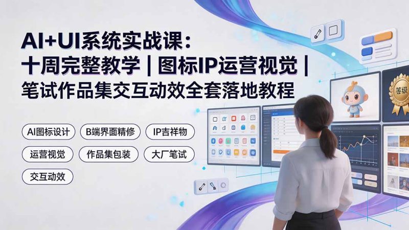 AI+UI系统实战课:十周完整教学|图标IP运营视觉|笔试作品集交互动效全套落地教程-创业资源网 | 精品设计与工具分享平台