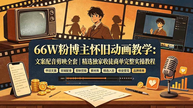 66W粉博主怀旧动画教学:文案配音剪映全套|精选独家收徒商单完整实操教程-创业资源网 | 精品设计与工具分享平台