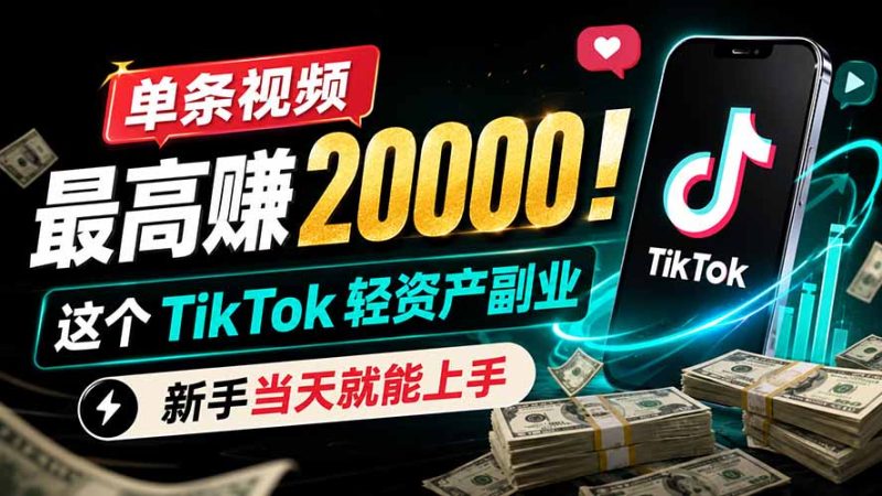 单条视频最高赚 20000！这个 TikTok 轻资产副业，新手当天就能上手-创业资源网 | 精品设计与工具分享平台