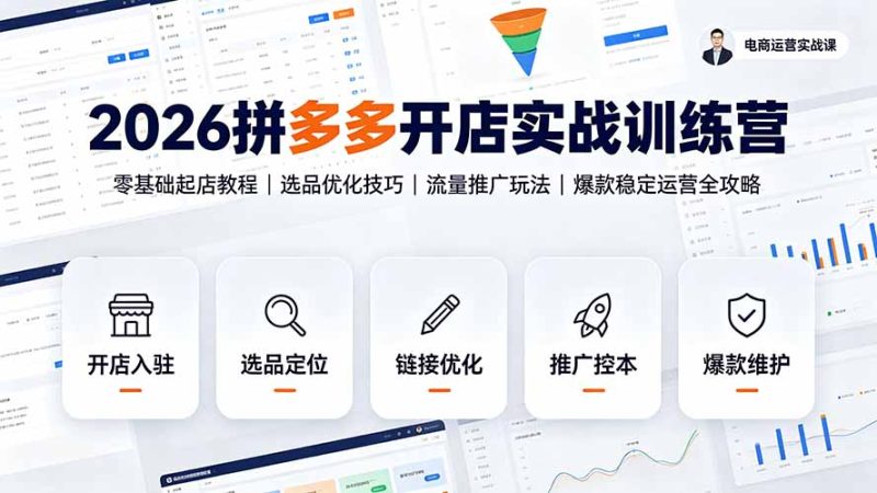 2026拼多多开店实战训练营：零基础起店教程｜选品优化技巧｜流量推广玩法｜爆款稳定运营全攻略-创业资源网 | 精品设计与工具分享平台