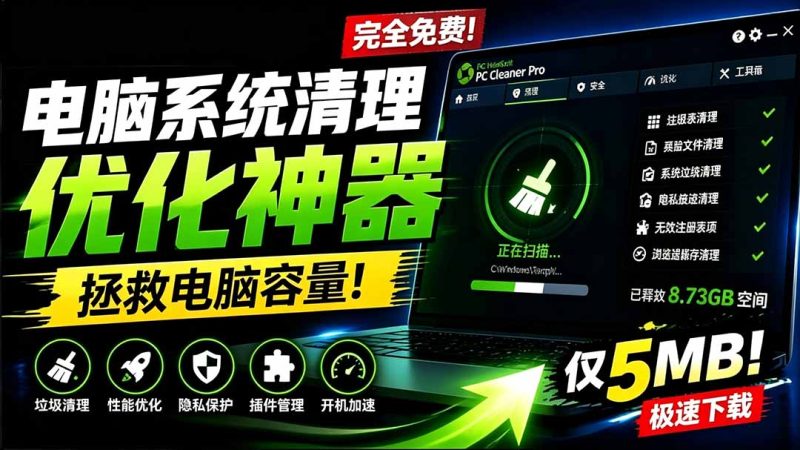 轻松吊打Win系统自带工具!电脑清理优化神器,拯救电脑容量,仅5MB,完全免费使用 PC Cleaner Pro-创业资源网 | 精品设计与工具分享平台