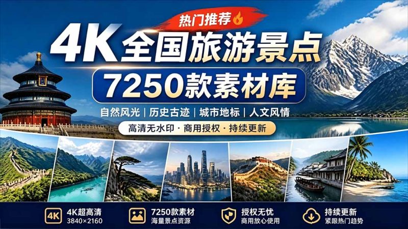 热门全国旅游风景素材!4K全国旅游景点素材库,7250款素材,旅行达人城市航拍风景风光高清短视频-创业资源网 | 精品设计与工具分享平台