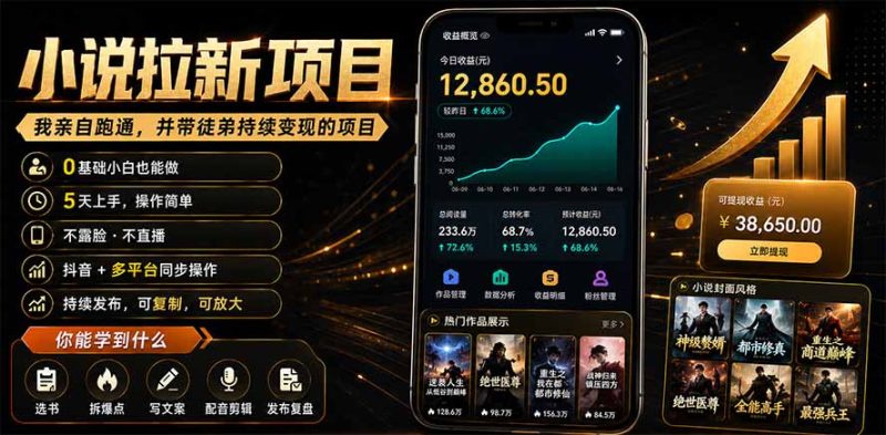 抖音及多平台小说拉新项目:我亲自跑通并持续带徒弟实操|0基础小白5天上手快速变现-创业资源网 | 精品设计与工具分享平台