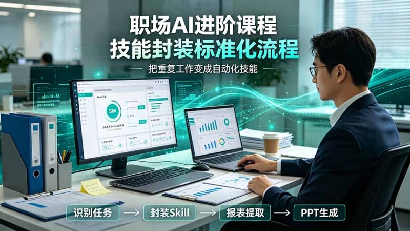 职场AI进阶课程;多类实用Skill工具实操,专属技能封装标准化流程,报表行业报告一键提取核心内容-创业资源网 | 精品设计与工具分享平台