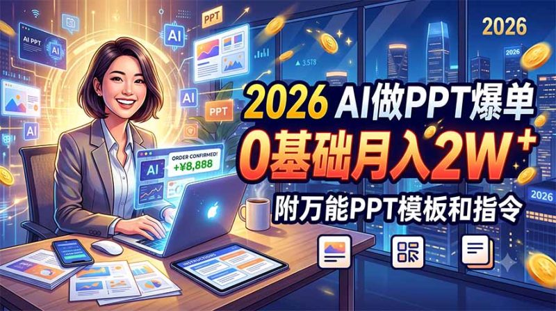 2026 AI做PPT爆单,0基础月入2W,附万能PPT模板和指令-创业资源网 | 精品设计与工具分享平台