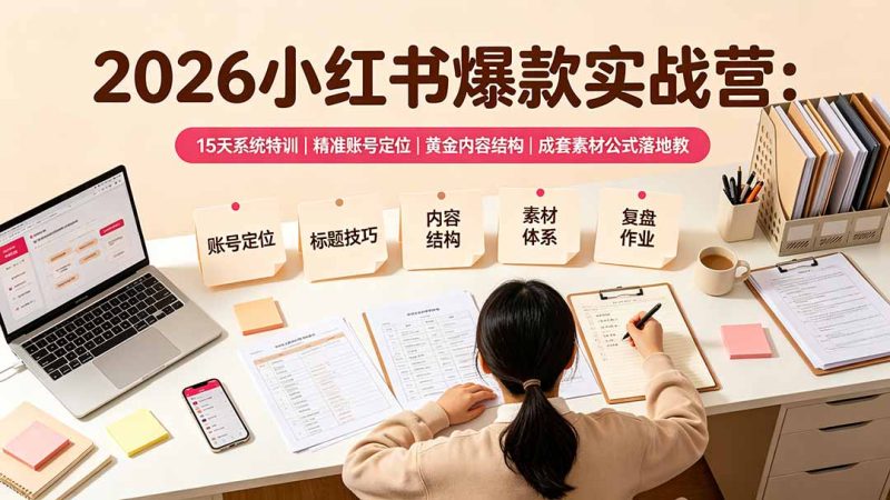 2026小红书爆款实战营:15天系统特训|精准账号定位|黄金内容结构|成套素材公式落地教程-创业资源网 | 精品设计与工具分享平台