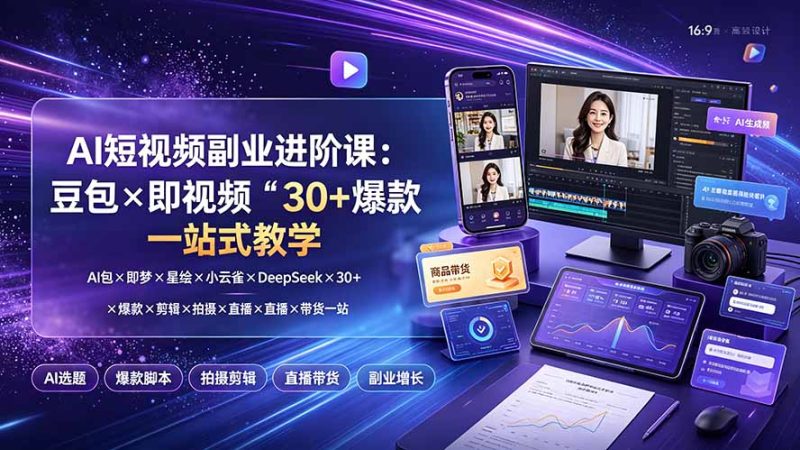 AI短视频副业进阶课：豆包×即梦×星绘×小云雀×DeepSeek×30+爆款×剪辑×拍摄×直播×带货一站式教学-创业资源网 | 精品设计与工具分享平台
