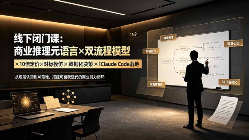 线下闭门课:商业推理元语言×双流程模型×10倍定价×对标模仿×数据化决策×Claude Code落地,击穿认知盲区-创业资源网 | 精品设计与工具分享平台