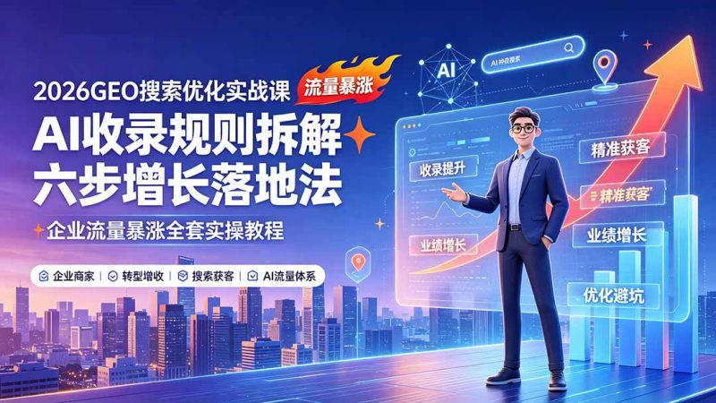 2026GEO搜索优化实战课:AI收录规则拆解|六步增长落地法|企业流量暴涨全套实操教程-创业资源网 | 精品设计与工具分享平台