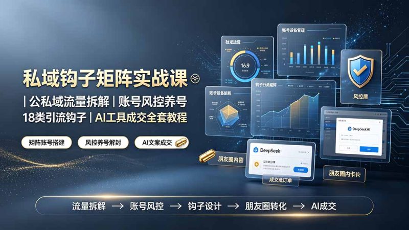 私域钩子矩阵实战课〓公私域流量拆解｜账号风控养号｜18类引流钩子｜AI工具成交全套教程-创业资源网 | 精品设计与工具分享平台