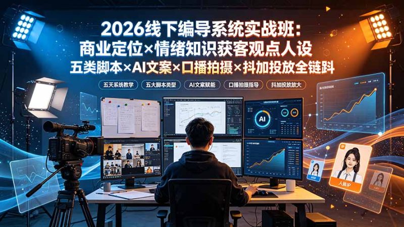 2026线下编导系统实战班:商业定位×情绪知识获客观点人设五类脚本×AI文案×口播拍摄×抖加投放全链路-创业资源网 | 精品设计与工具分享平台