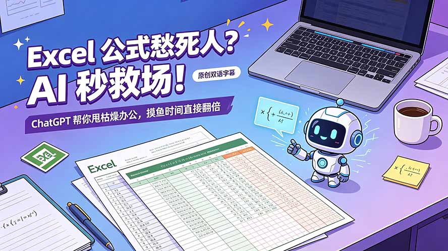 Excel 公式愁死人?AI 秒救场!ChatGPT 帮你甩枯燥办公,摸鱼时间直接翻倍【原创双语字幕】 Excel 公式愁死人?AI 秒救场!ChatGPT 帮你甩枯燥办公,摸鱼时间直接翻倍【原创双语字幕】