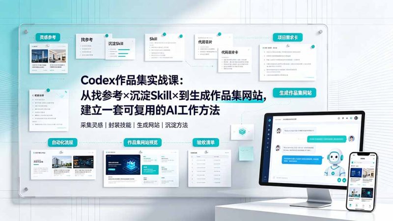 Codex作品集实战课：从找参考×沉淀Skill×到生成作品集网站，建立一套可复用的AI工作方法-创业资源网 | 精品设计与工具分享平台