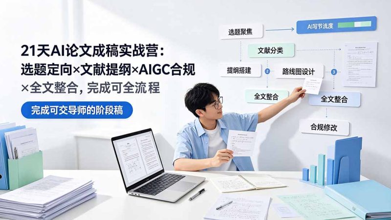 21天AI论文成稿实战营:选题定向×文献提纲×AIGC合规×全文整合,完成可交导师的阶段稿-创业资源网 | 精品设计与工具分享平台