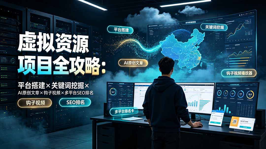 虚拟资源项目全攻略:平台搭建×关键词挖掘×AI原创文章×钩子视频×多平台SEO排名 虚拟资源项目全攻略:平台搭建×关键词挖掘×AI原创文章×钩子视频×多平台SEO排名