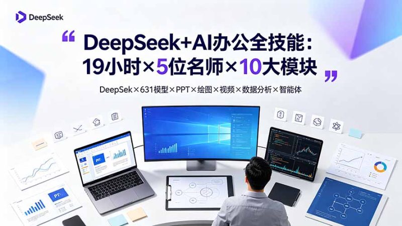 DeepSeek+AI办公全技能:19小时×5位名师×10大模块,DeepSeek×631模型×PPT×绘图×视频×数据分析×智能体-创业资源网 | 精品设计与工具分享平台
