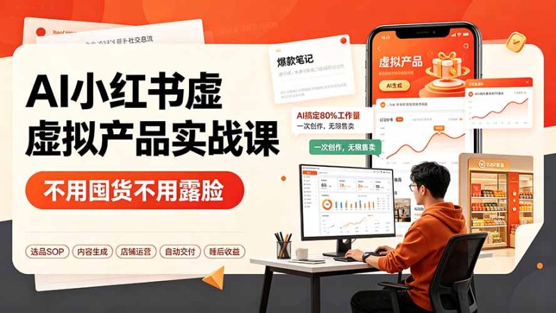 AI小红书虚拟产品实战课-更新:不用囤货不用露脸,AI搞定80%工作量,一次创作无限售卖睡后收益-创业资源网 | 精品设计与工具分享平台