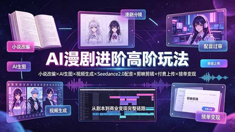 AI漫剧进阶高阶玩法:小说改编×AI生图×视频生成×Seedance2.0配音×剪映剪辑×付费上传×接单变现-创业资源网 | 精品设计与工具分享平台