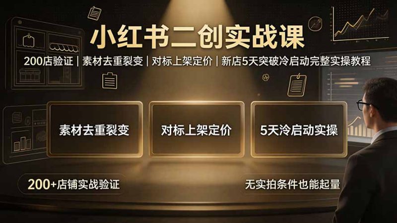 小红书二创实战课:200店验证|素材去重裂变|对标上架定价|新店5天突破冷启动完整实操教程-创业资源网 | 精品设计与工具分享平台