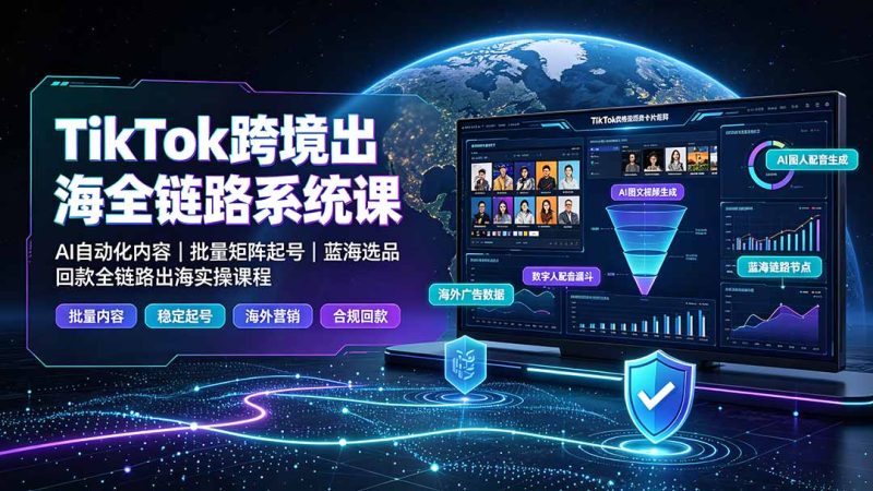 TikTok跨境出海全链路系统课-2026年7月:AI自动化内容|批量矩阵起号|蓝海选品回款全链路出海实操课程-创业资源网 | 精品设计与工具分享平台