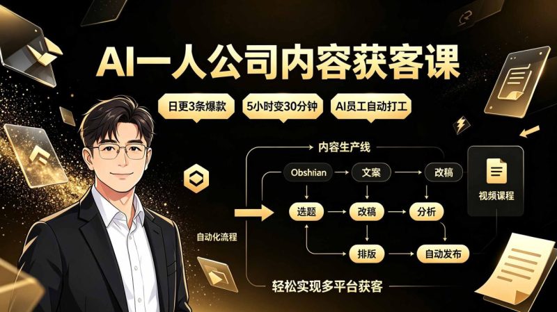 AI一人公司内容获客课:日更3条爆款×5小时变30分钟×AI员工自动打工,轻松实现多平台获客-创业资源网 | 精品设计与工具分享平台