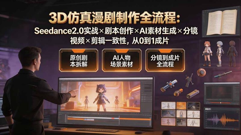 3D仿真漫剧制作全流程:Seedance2.0实战×剧本创作×AI素材生成×分镜视频×剪辑一致性,从0到1成片-创业资源网 | 精品设计与工具分享平台