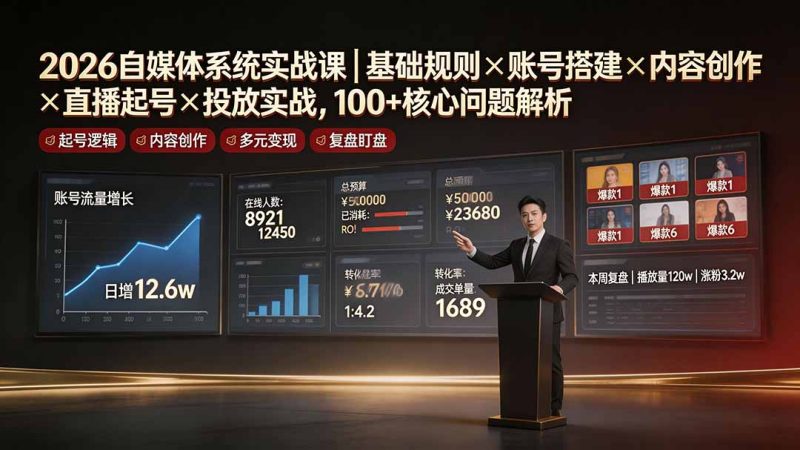 2026自媒体系统实战课|基础规则×账号搭建×内容创作×直播起号×投放实战,100+核心问题解析-创业资源网 | 精品设计与工具分享平台