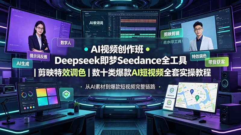 AI视频创作班◆Deepseek即梦Seedance全工具|剪映特效调色|数十类爆款AI短视频全套实操教程-创业资源网 | 精品设计与工具分享平台