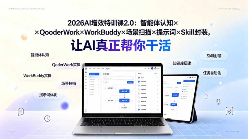 2026AI增效特训课2.0:智能体认知×QoderWork×WorkBuddy×场景扫描×提示词×Skill封装,让AI真正帮你干活-创业资源网 | 精品设计与工具分享平台