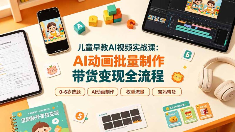 儿童早教AI视频实战课:0-6岁认知选题|AI动画批量制作|权重流量拉升|宝妈账号带货变现全流程-创业资源网 | 精品设计与工具分享平台