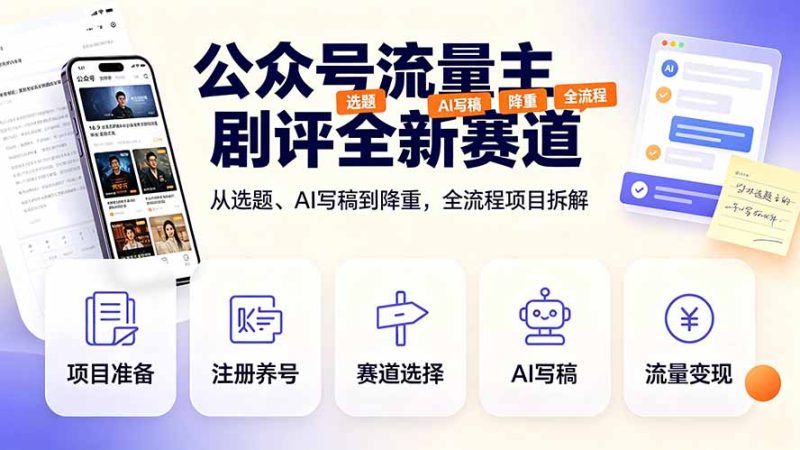 公众号流量主剧评全新赛道，从选题、AI写稿到降重，全流程项目拆解-创业资源网 | 精品设计与工具分享平台