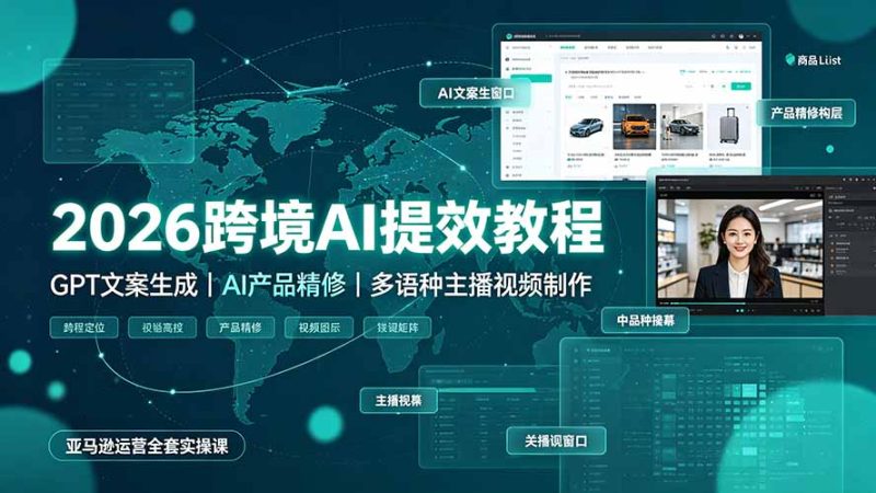 2026跨境AI提效教程·GPT文案生成|AI产品精修|多语种主播视频制作,亚马逊运营全套实操课-创业资源网 | 精品设计与工具分享平台