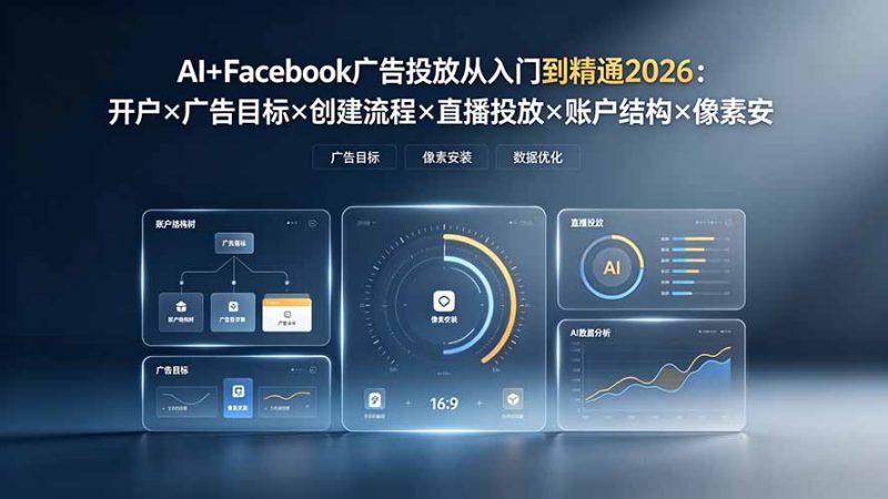 AI+Facebook广告投放从入门到精通2026：开户×广告目标×创建流程×直播投放×账户结构×像素安装×AI赋能-创业资源网 | 精品设计与工具分享平台