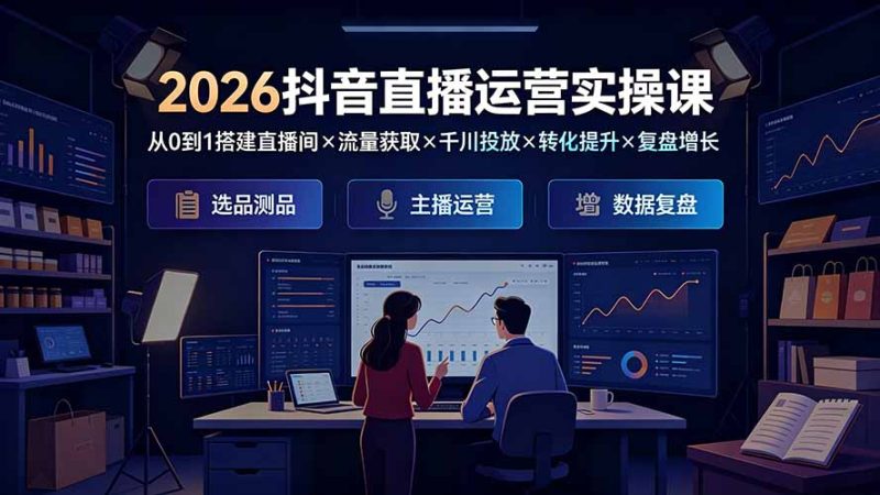 2026抖音直播运营实操课:从0到1搭建直播间×流量获取×千川投放×转化提升×复盘增长,系统掌握完整闭环-创业资源网 | 精品设计与工具分享平台