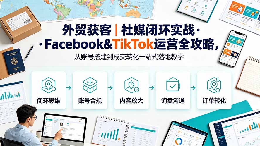 外贸获客|社媒闭环实战·Facebook&TikTok运营全攻略,从账号搭建到成交转化一站式落地教学 外贸获客|社媒闭环实战·Facebook&TikTok运营全攻略,从账号搭建到成交转化一站式落地教学