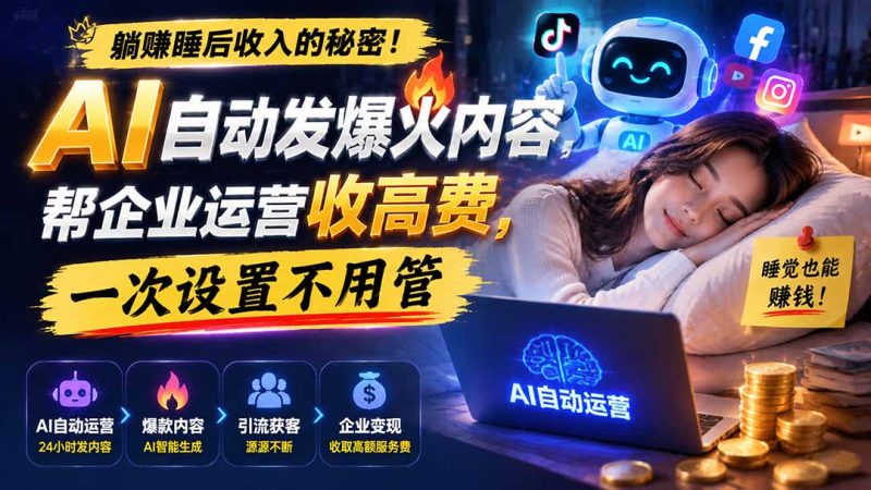 躺赚睡后收入的秘密!AI 自动发爆火内容,帮企业运营收高费,一次设置不用管【原创双语字幕】-创业资源网 | 精品设计与工具分享平台