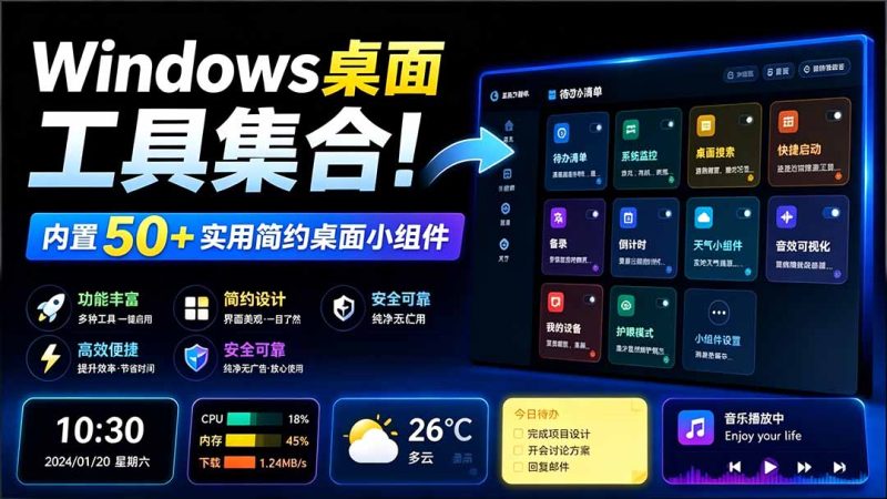 Windows桌面工具集合！内置50+实用简约桌面小组件，含截图、录屏、翻译、天气等，多秘工具箱-创业资源网 | 精品设计与工具分享平台