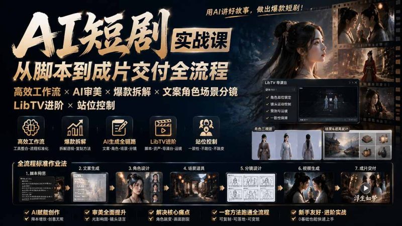 AI短剧实战课：高效工作流×AI审美×爆款拆解×文案角色场景分镜×LibTV进阶×站位控制×从脚本到成片交付全流程-创业资源网 | 精品设计与工具分享平台