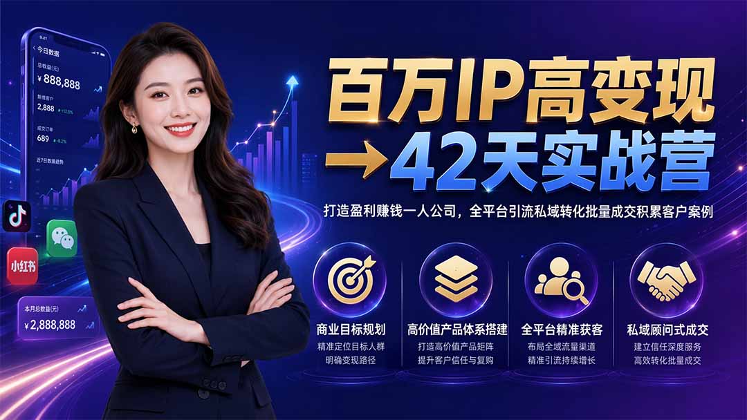 百万IP高变现→42天实战营|打造盈利赚钱一人公司,全平台引流私域转化批量成交积累客户案例 百万IP高变现→42天实战营|打造盈利赚钱一人公司,全平台引流私域转化批量成交积累客户案例