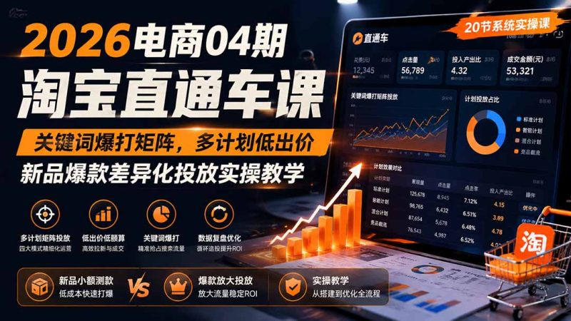 2026电商04期淘宝直通车课｜关键词爆打矩阵，多计划低出价，新品爆款差异化投放实操教学-创业资源网 | 精品设计与工具分享平台