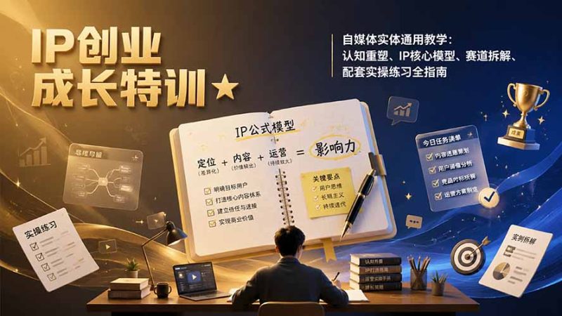 IP创业成长特训★自媒体实体通用教学:认知重塑、IP核心模型、赛道拆解、配套实操练习全指南-创业资源网 | 精品设计与工具分享平台