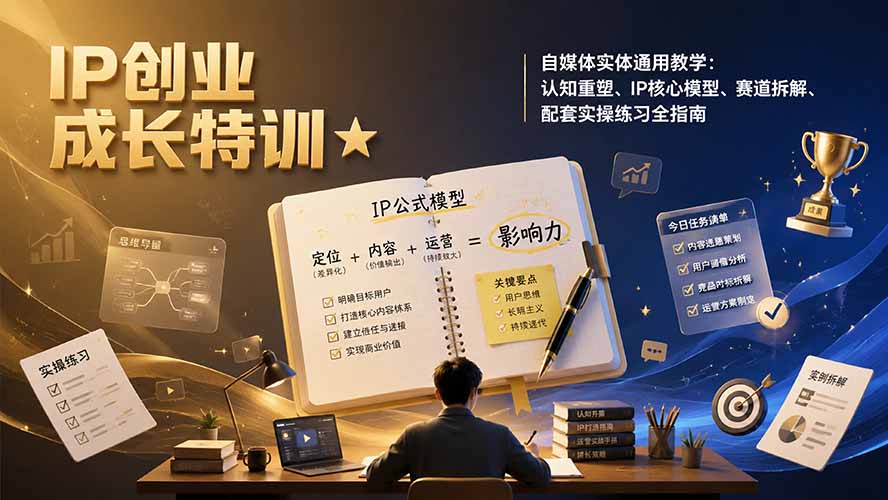 IP创业成长特训★自媒体实体通用教学:认知重塑、IP核心模型、赛道拆解、配套实操练习全指南 IP创业成长特训★自媒体实体通用教学:认知重塑、IP核心模型、赛道拆解、配套实操练习全指南