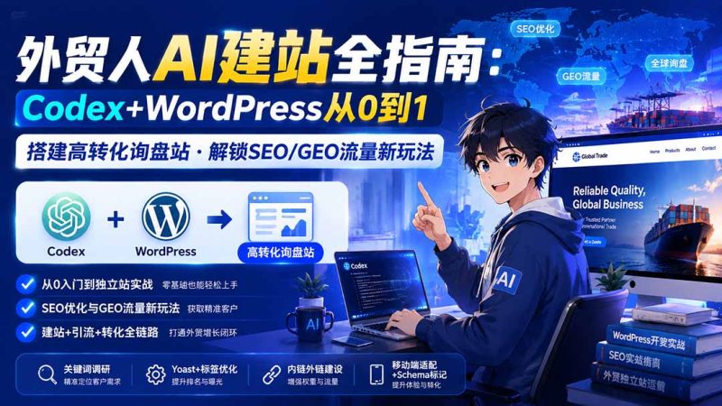 外贸人AI建站全指南:Codex+WordPress从0到1·搭建高转化询盘站·解锁SEO/GEO流量新玩法-更新-创业资源网 | 精品设计与工具分享平台