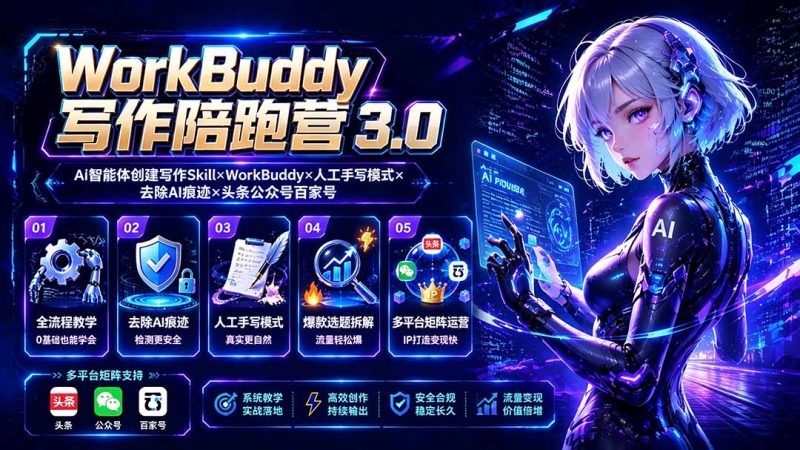 WorkBuddy写作陪跑营3.0-更新:Ai智能体创建写作Skill×WorkBuddy×人工手写模式×去除AI痕迹×头条公众号百家号-创业资源网 | 精品设计与工具分享平台